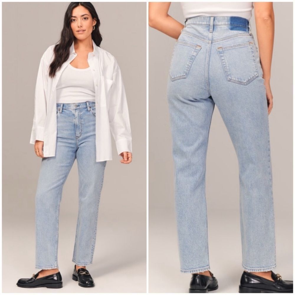 Abercrombie & Fitch High-Rise Straight Leg Jeans - Light Blue